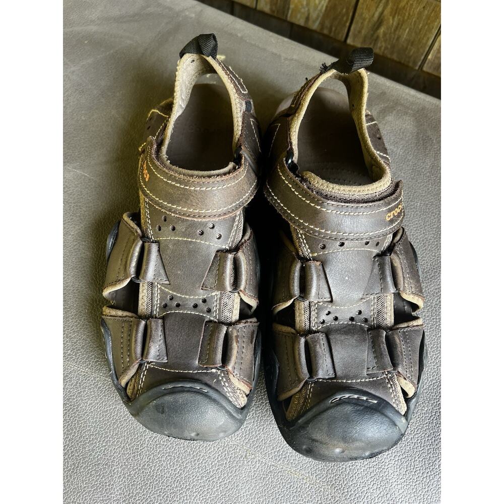 Crocs Swiftwater Mens Size 10 M10 Brown Leather Outdoor Fisherman Sandals 204562 - Picture 10 of 11